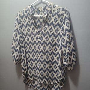 Teenbell Semi-sheer Navy and Cream Blouse